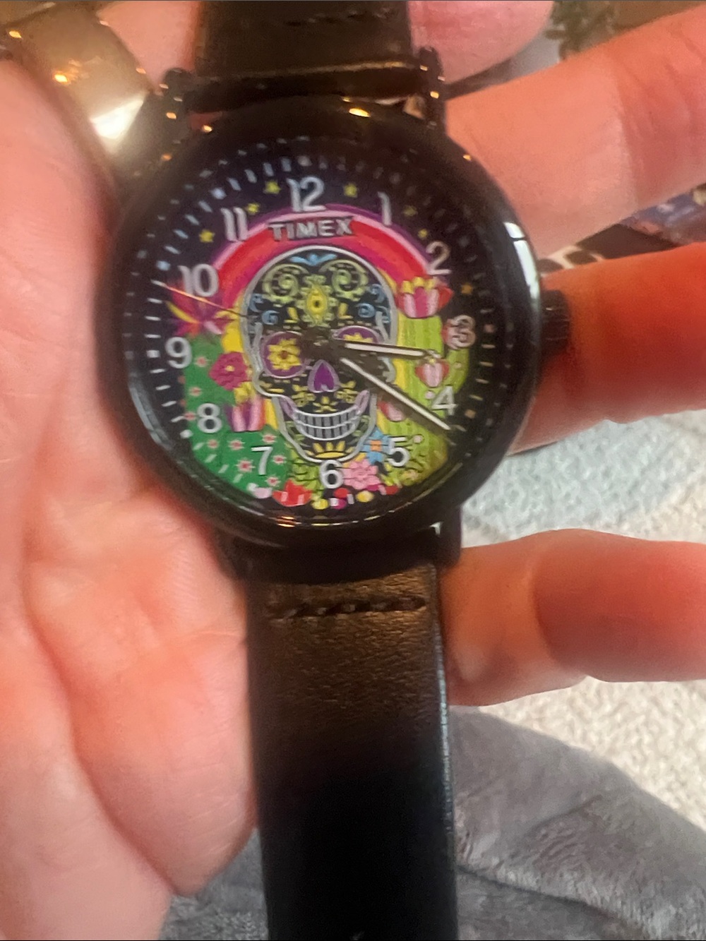 Timex Black Watch with Multicolor Sugar Skull Dial